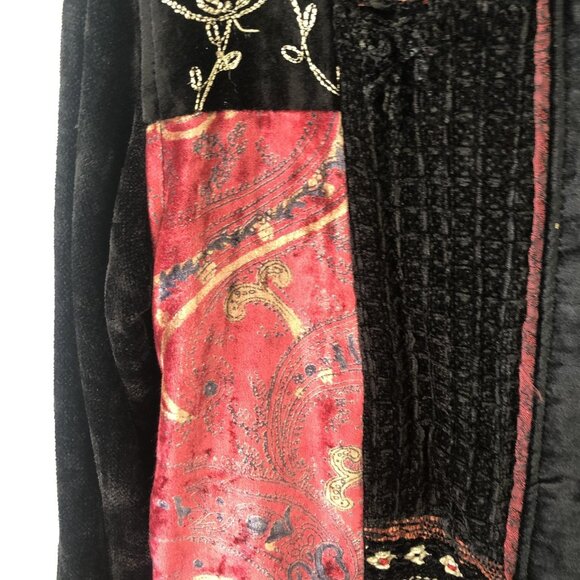 Retro Jacket Womens Medium Black Patchwork Velvet Embroidered Bohemian Tapestry - Picture 13 of 16